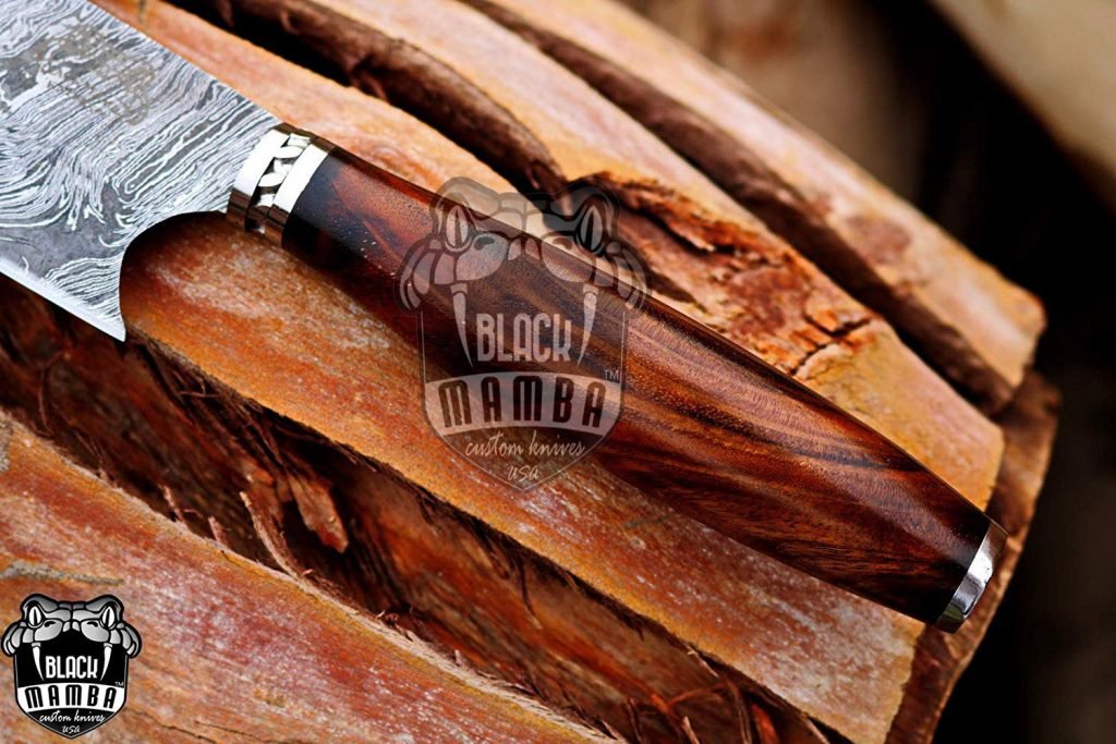 BMK-113-W Brown Trout Chef Knife 13.5″ Long 8.2 “Blade ” 9.1 oz Razor Sharp Hand Made Damascus Steel Chef Knives Black Mamba Hand Made World Class Knives Made in USA - Image 9