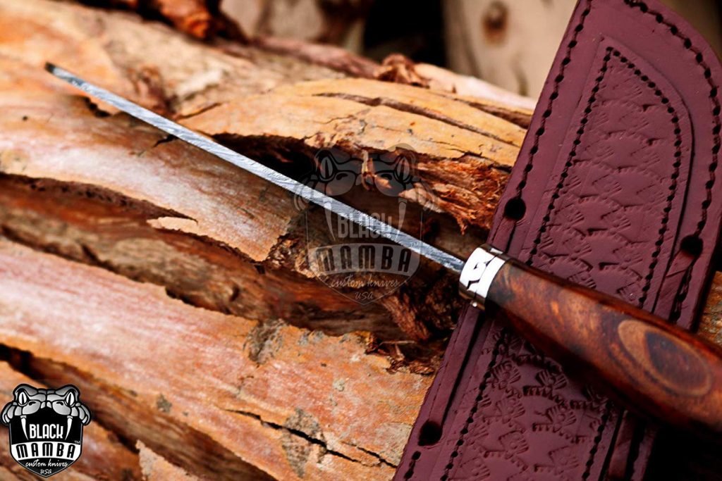 BMK-113-W Brown Trout Chef Knife 13.5″ Long 8.2 “Blade ” 9.1 oz Razor Sharp Hand Made Damascus Steel Chef Knives Black Mamba Hand Made World Class Knives Made in USA - Image 4