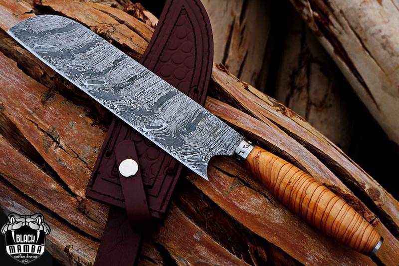 BMK-113-OL Yellowfin Chef Knife 13″ Long 8 “Blade ” 10 oz Razor Sharp Hand Made Damascus Chef Knives Kitchen Knives Black Mamba Hand Made World Class Knives - Image 4