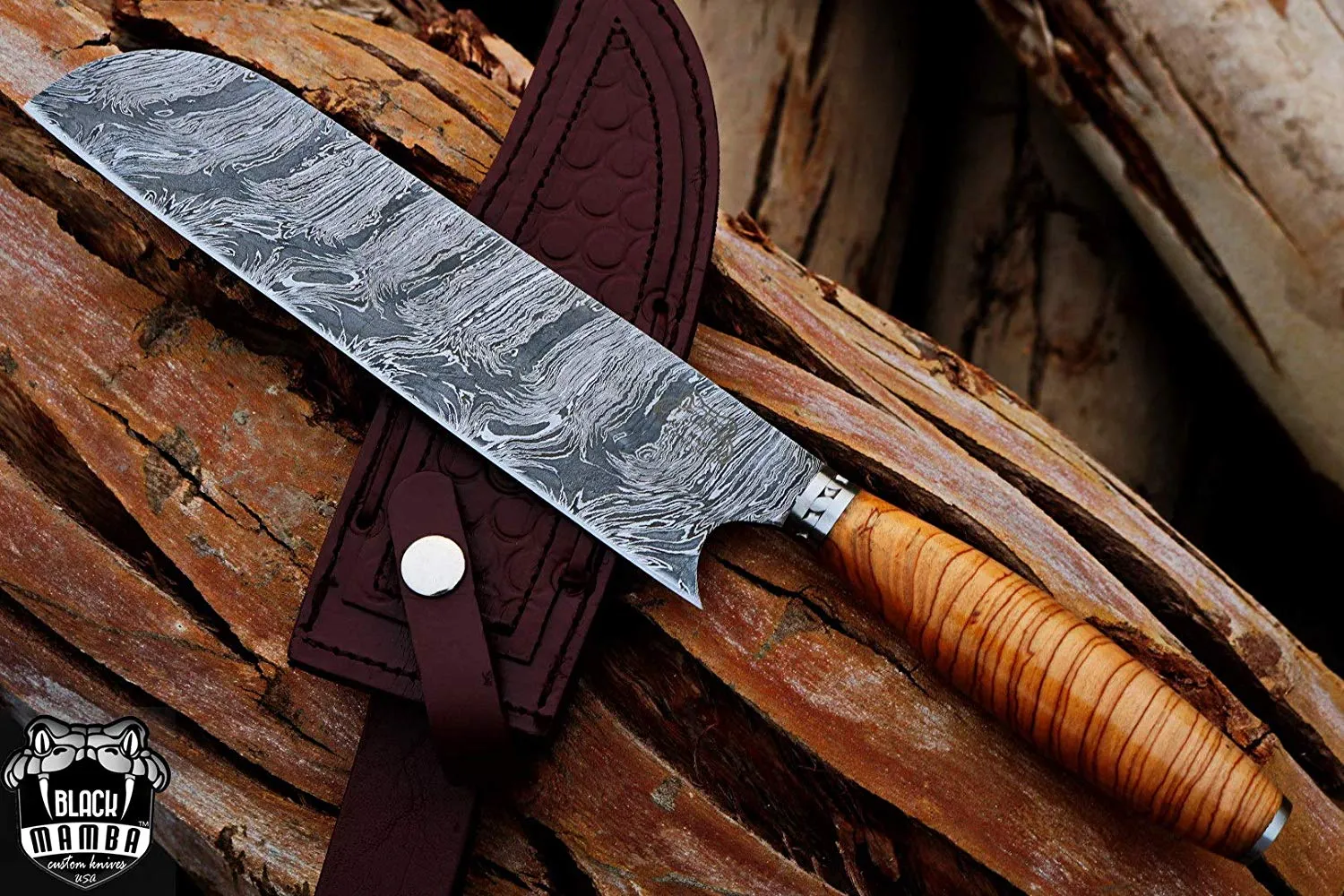 Yellowfin Chef Knife 13″ Long 8 “Blade 10 Oz Razor Sharp Hand Made Damascus Chef Knives Kitchen Knives Black Mamba Hand Made World Class Knives | BMK-113-OL - view 4