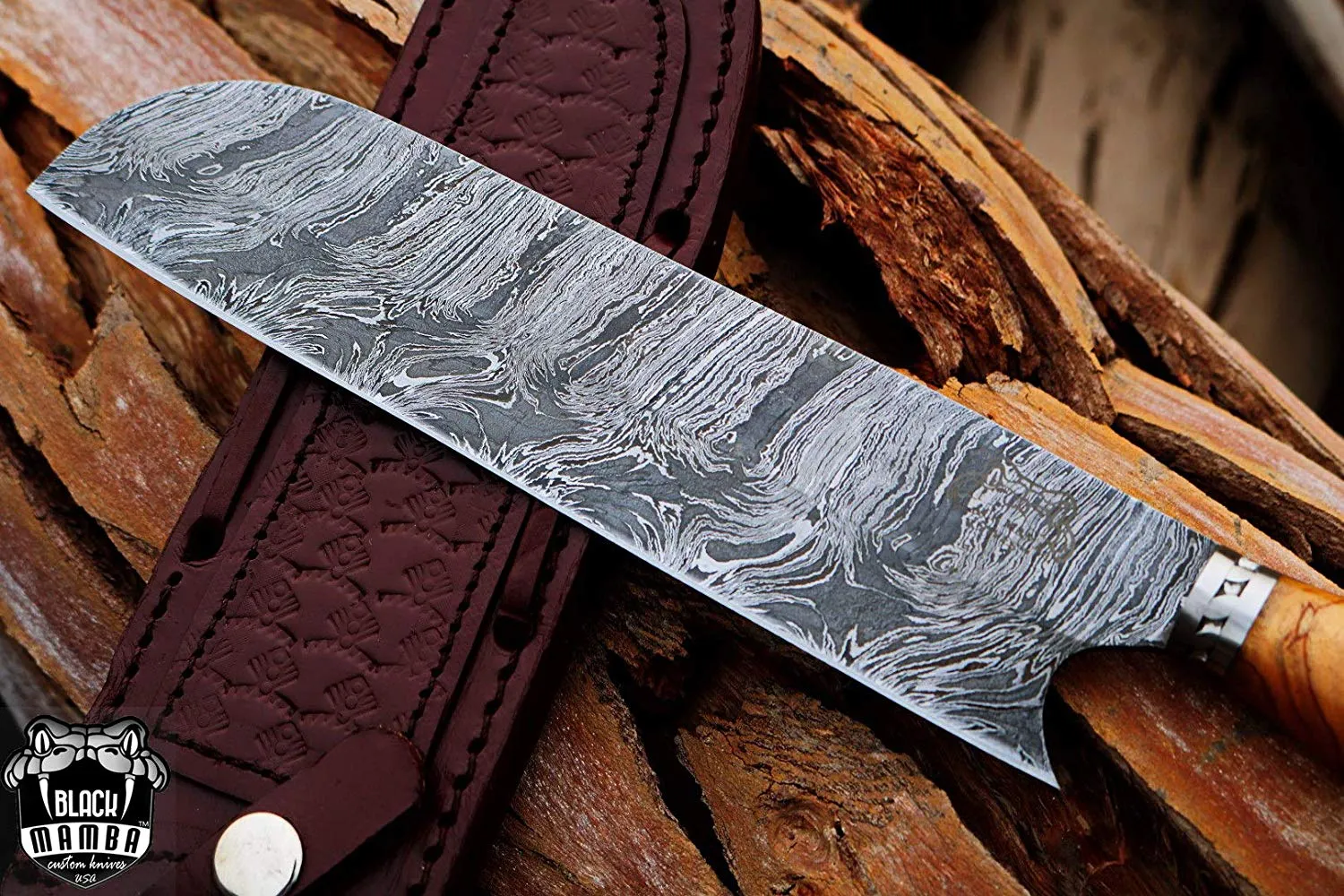 Yellowfin Chef Knife 13″ Long 8 “Blade 10 Oz Razor Sharp Hand Made Damascus Chef Knives Kitchen Knives Black Mamba Hand Made World Class Knives | BMK-113-OL - view 2