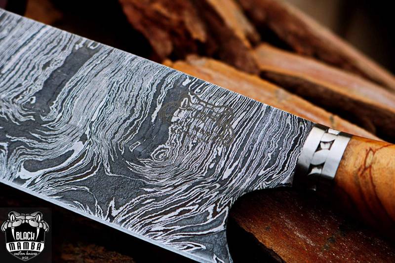 BMK-113-OL Yellowfin Chef Knife 13″ Long 8 “Blade ” 10 oz Razor Sharp Hand Made Damascus Chef Knives Kitchen Knives Black Mamba Hand Made World Class Knives - Image 3