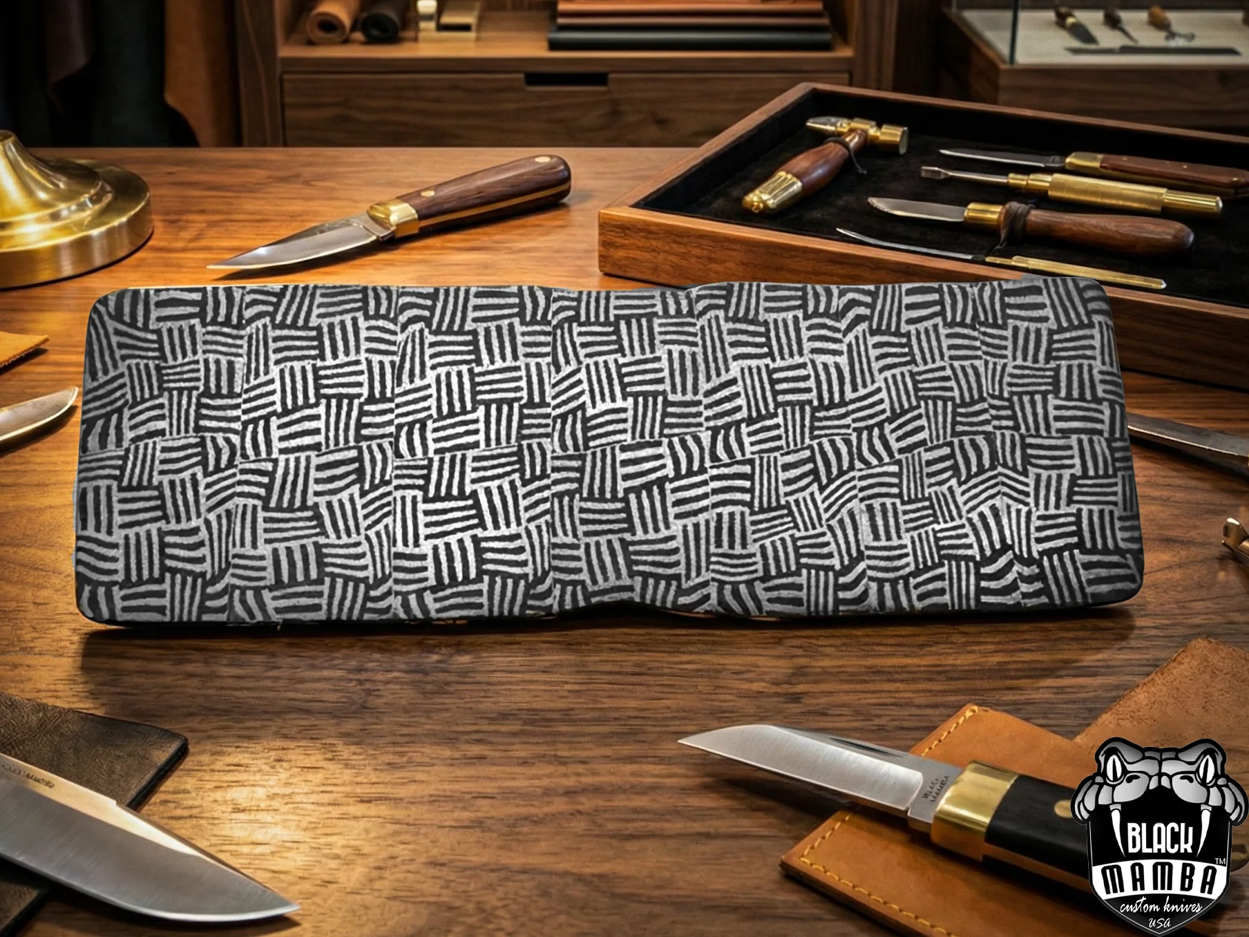 Damascus Mosaic Pattern Billet Bar 5 Mm Thick 12 Inches Long 1.5 Inches Wide Black Mamba Billets - view 3