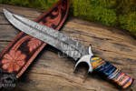 BMK-1005-LQ-MH RED DRAGON SLAYER Knife 17.5″ Long 11″Blade ” 22.9 oz Damascus Fixed Blade Hunting  Bowie Knife WITH Mammoth handle Black mamba Hand Made World Class knives USA made