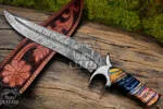 RED Dragon Slayer - Damascus Bowie Knife, 17.5″ Overall, Mammoth Handle