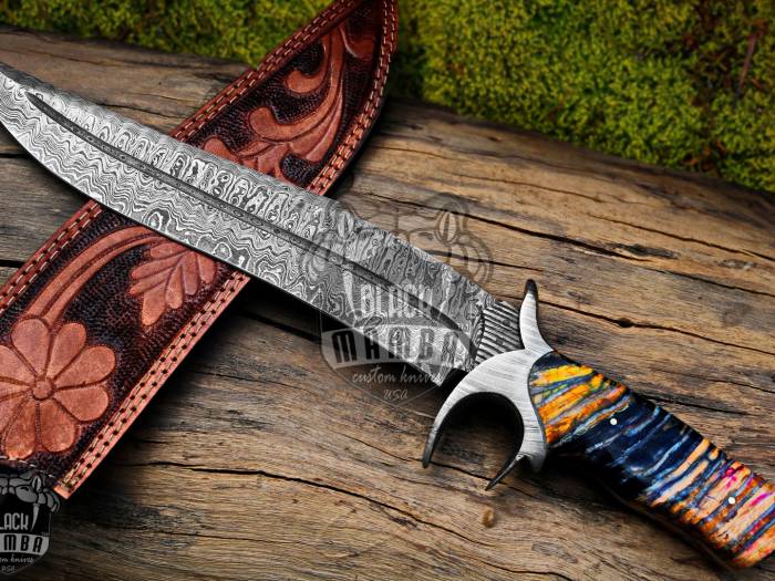 BMK-1005-LQ-MH RED DRAGON SLAYER Knife 17.5″ Long 11″Blade ” 22.9 oz Damascus Fixed Blade Hunting  Bowie Knife WITH Mammoth handle Black mamba Hand Made World Class knives USA made