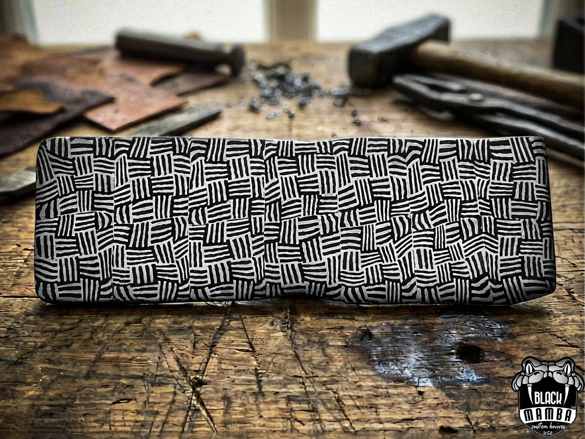Damascus Mosaic Pattern Billet Bar 5 Mm Thick 12 Inches Long 1.5 Inches Wide Black Mamba Billets - view 4