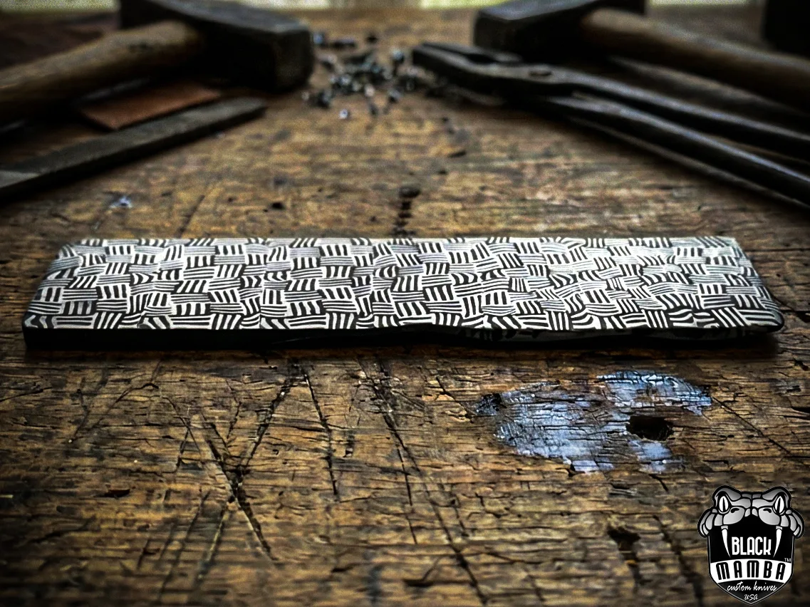 Damascus Mosaic Pattern Billet Bar 5 Mm Thick 12 Inches Long 1.5 Inches Wide Black Mamba Billets - view 5