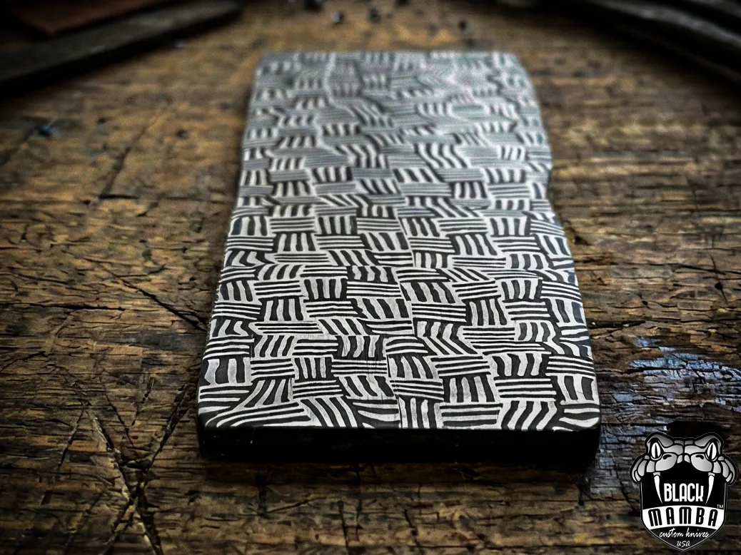 Damascus Mosaic Pattern Billet Bar 5 Mm Thick 12 Inches Long 1.5 Inches Wide Black Mamba Billets - view 6