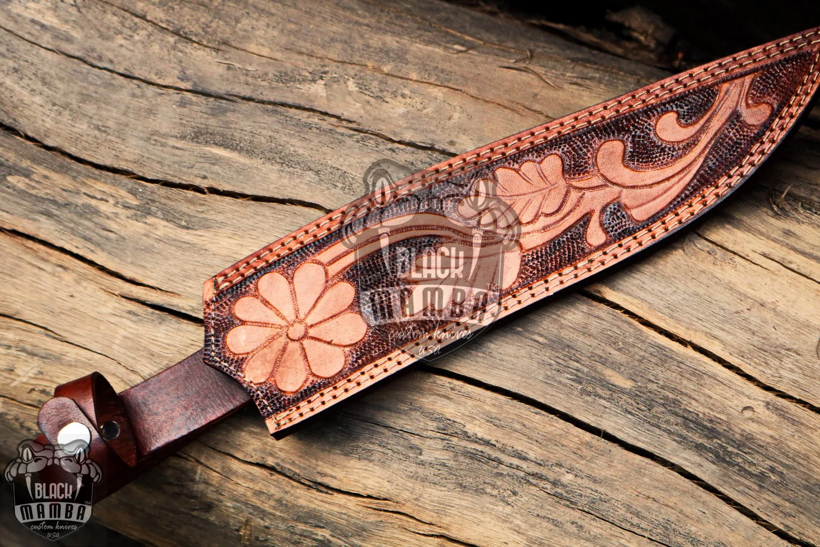 Red Dragon – Damascus Bowie Knife, 17.5″ Overall, Mammoth Handle - view 2