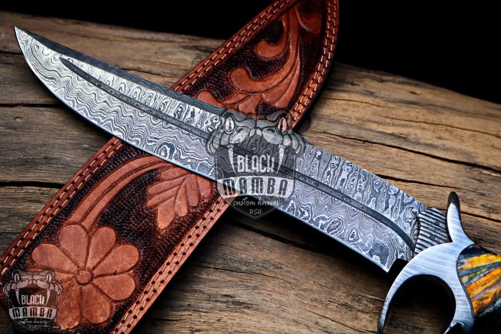 BMK-1005-LQ-MH RED DRAGON SLAYER Knife 17.5″ Long 11″Blade ” 22.9 oz Damascus Fixed Blade Hunting  Bowie Knife WITH Mammoth handle Black mamba Hand Made World Class knives USA made - Image 3