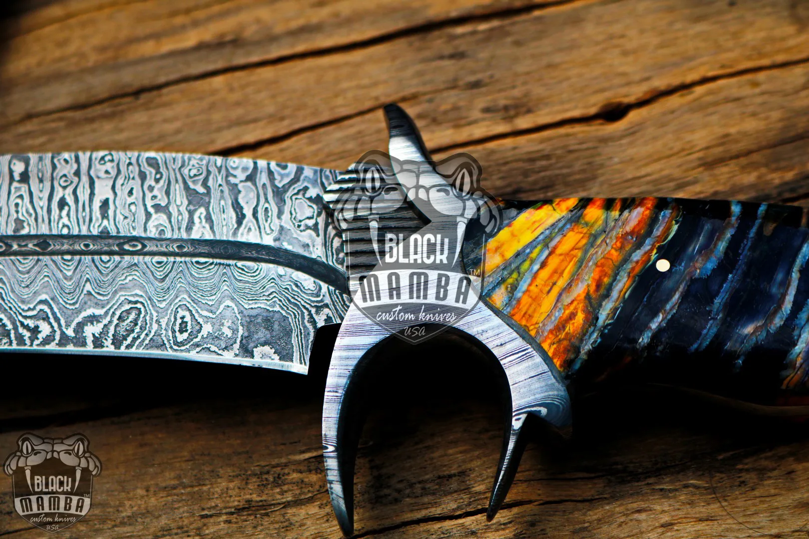 Red Dragon – Damascus Bowie Knife, 17.5″ Overall, Mammoth Handle - view 4