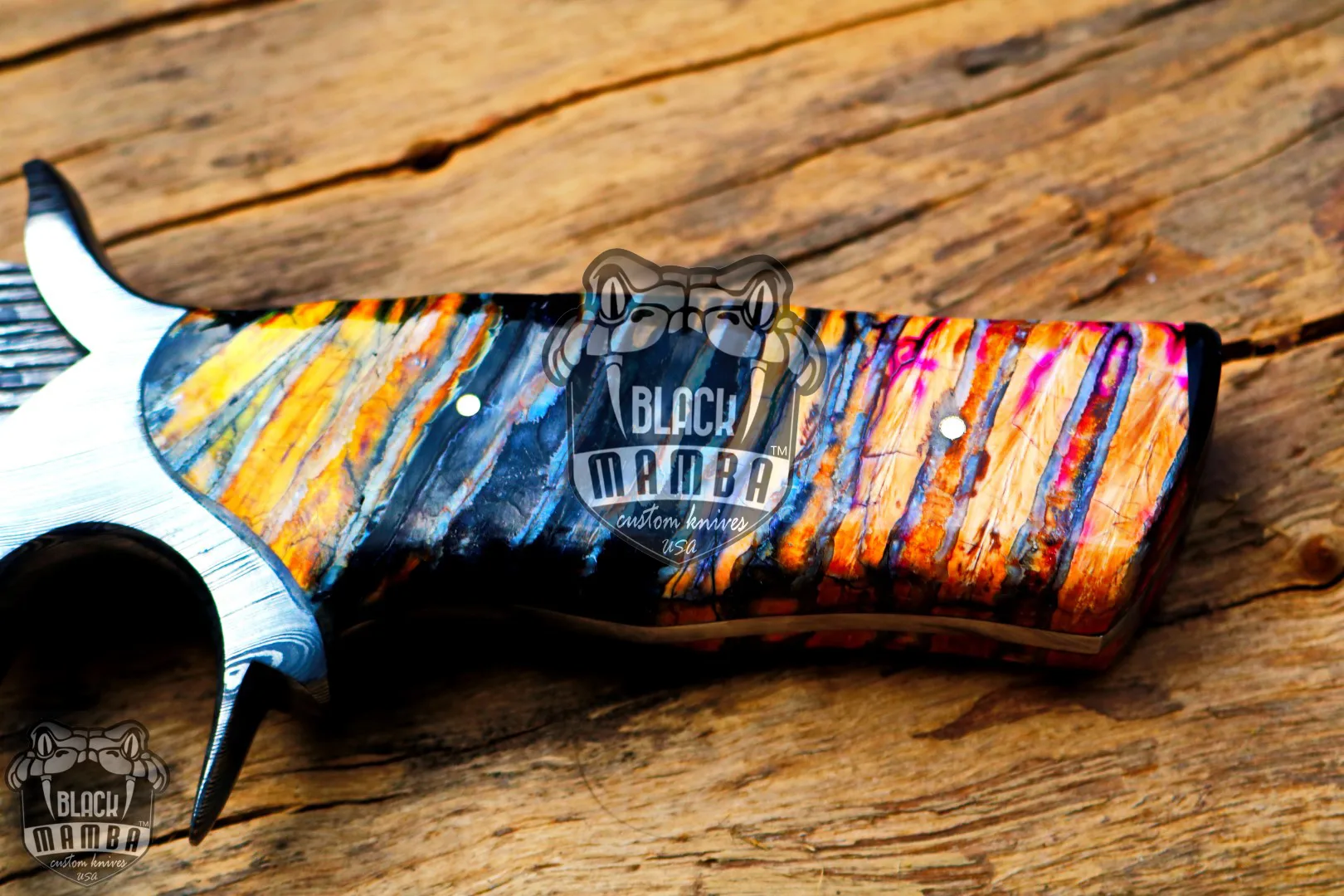 Red Dragon – Damascus Bowie Knife, 17.5″ Overall, Mammoth Handle - view 5