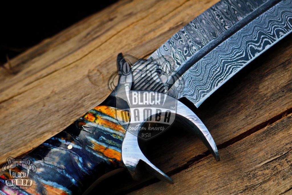 BMK-1005-LQ-MH RED DRAGON SLAYER Knife 17.5″ Long 11″Blade ” 22.9 oz Damascus Fixed Blade Hunting  Bowie Knife WITH Mammoth handle Black mamba Hand Made World Class knives USA made - Image 8