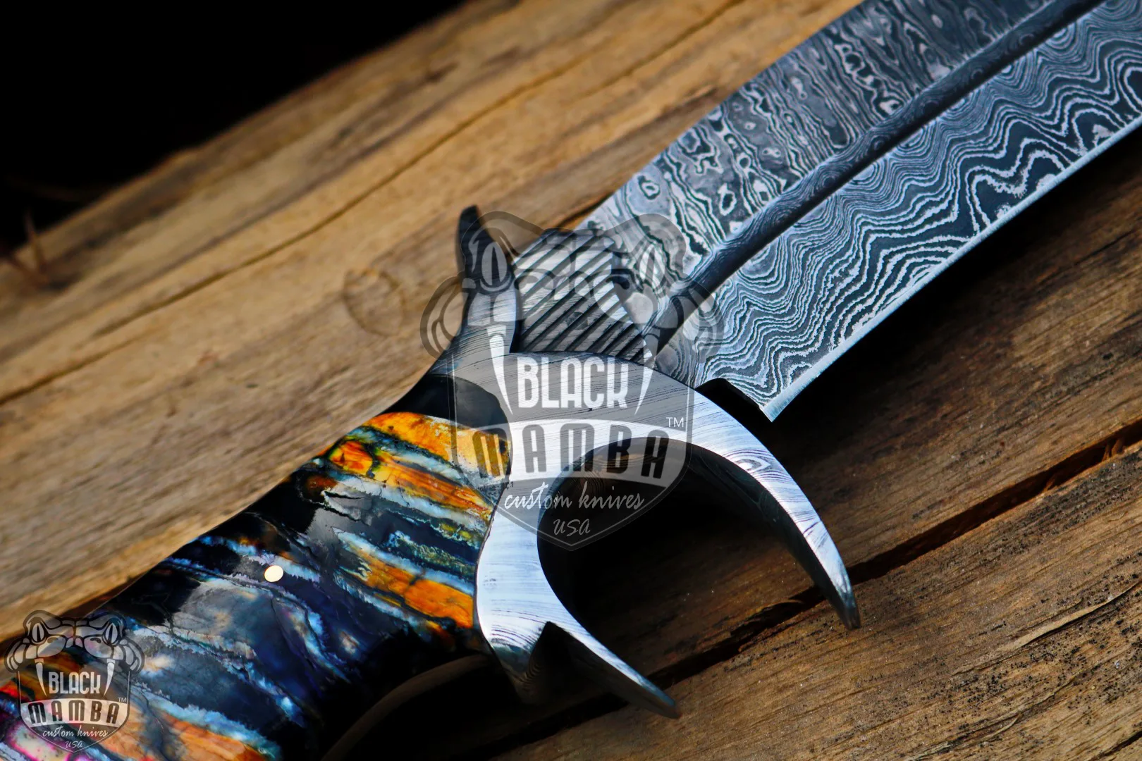 Red Dragon – Damascus Bowie Knife, 17.5″ Overall, Mammoth Handle - view 8