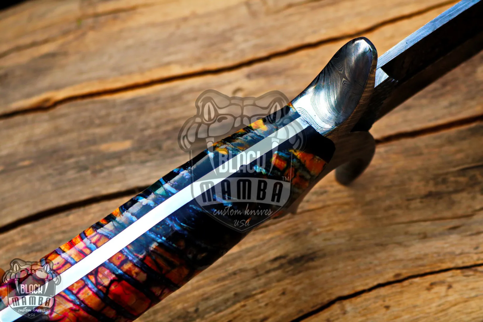 Red Dragon – Damascus Bowie Knife, 17.5″ Overall, Mammoth Handle - view 11