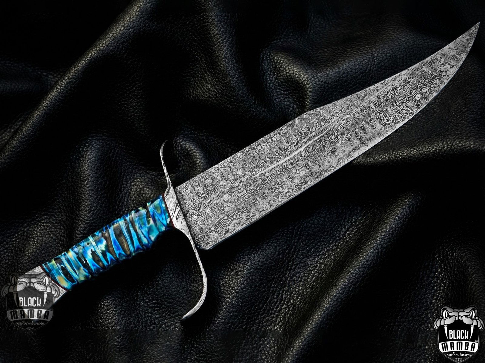 BMK-1006-LQ-MH Azure Dragon Damascus Bowie Knife | 16” USA Made Fixed Blade Hunting Knife | 15000 Year Old Mammoth Handle Custom Collector Gift - Image 3
