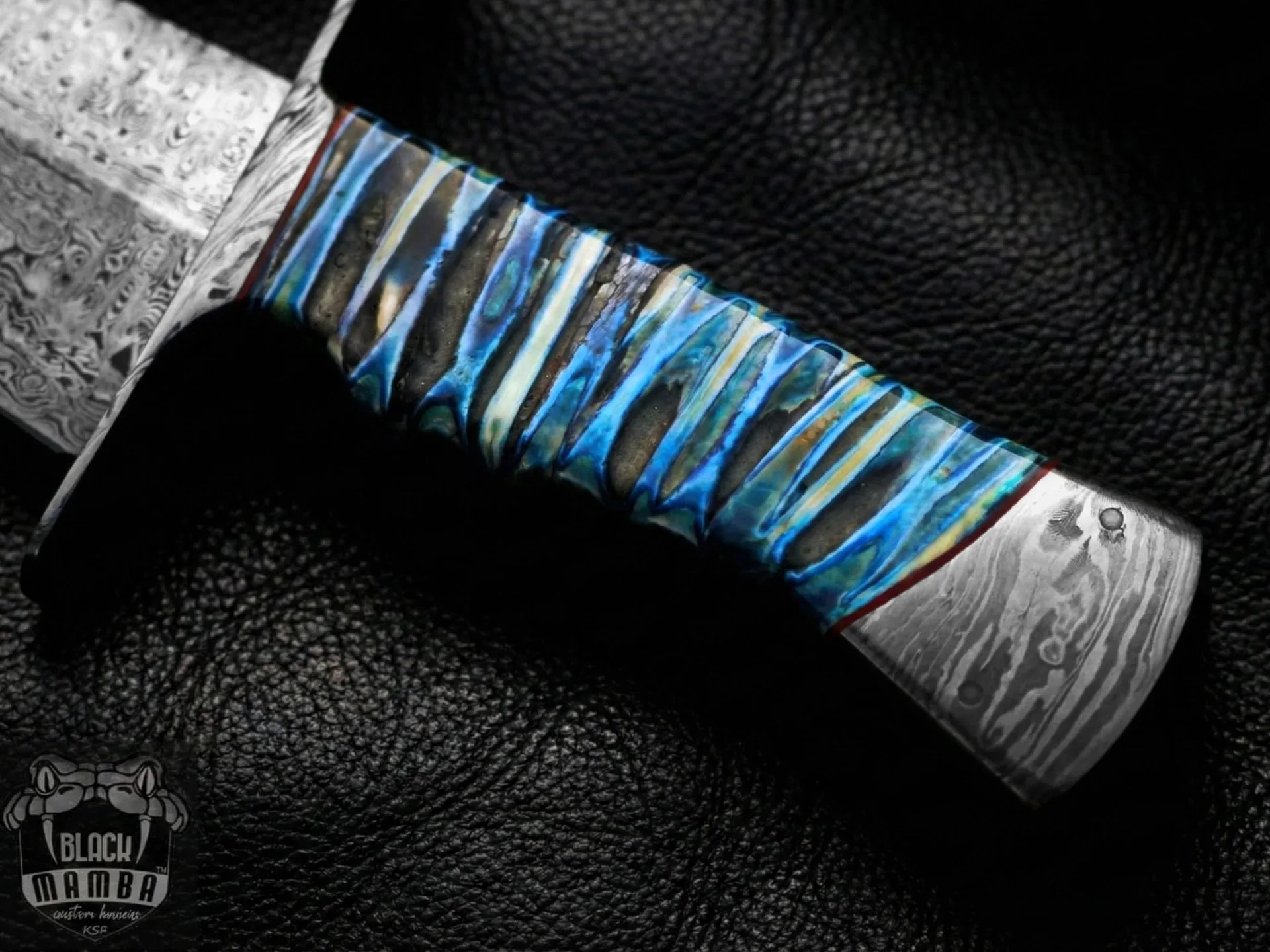 MH Azure Dragon Damascus Bowie Knife | 16” USA Made Fixed Blade Hunting Knife | 15000 Year Old Mammoth Handle Custom Collector Gift | BMK-1006-LQ - view 4