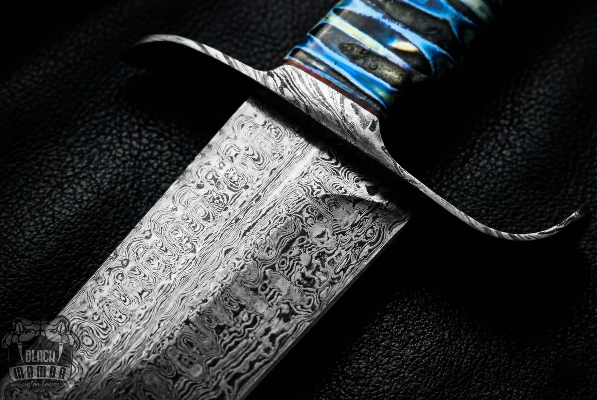 MH Azure Dragon Damascus Bowie Knife | 16” USA Made Fixed Blade Hunting Knife | 15000 Year Old Mammoth Handle Custom Collector Gift | BMK-1006-LQ - view 7