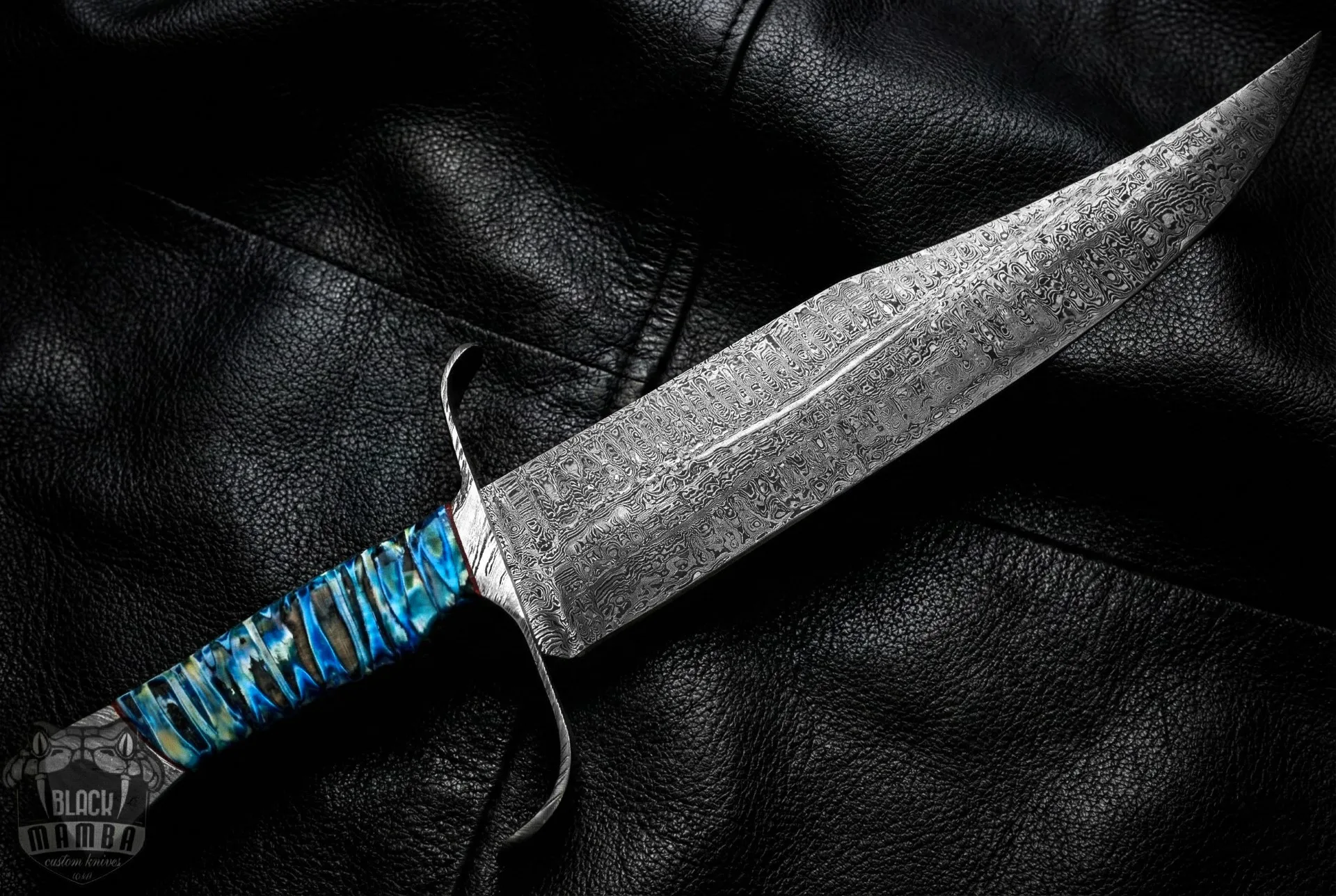 MH Azure Dragon Damascus Bowie Knife | 16” USA Made Fixed Blade Hunting Knife | 15000 Year Old Mammoth Handle Custom Collector Gift | BMK-1006-LQ - view 8