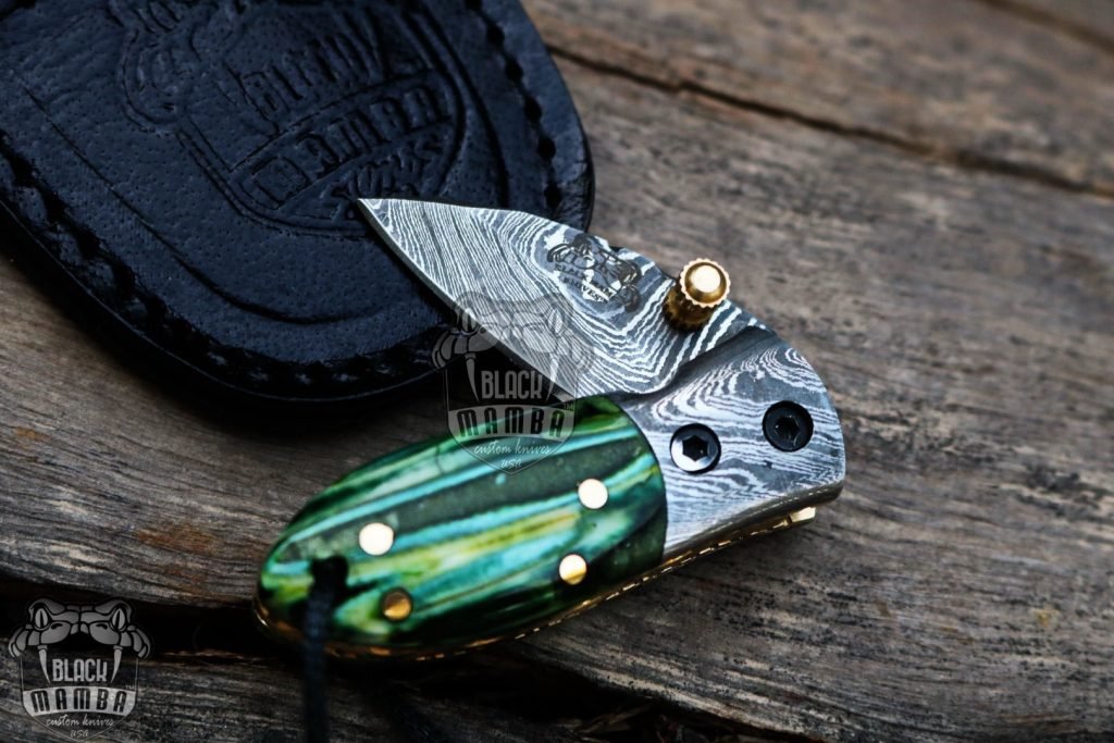 BMK-415-Set All knives set Tsetse Fly 1.2 Inches Blade Damascus Neck Knives Handmade Damascus Pocket Folding Knife with Mammoth Tooth Handle - Image 3