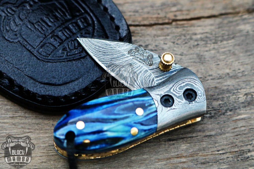 BMK-415-Set All knives set Tsetse Fly 1.2 Inches Blade Damascus Neck Knives Handmade Damascus Pocket Folding Knife with Mammoth Tooth Handle - Image 6