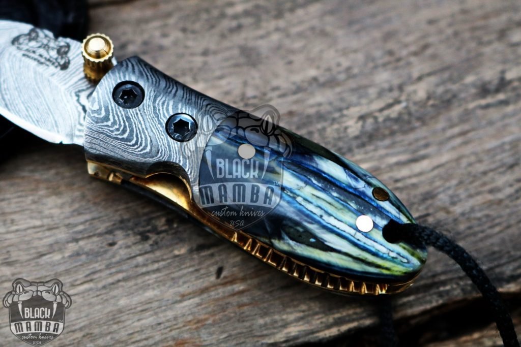 Bmk-415-BL Black Tsetse Fly 1.2 Inches Blade Damascus Neck Knives Handmade Damascus Pocket Folding Knife with Mammoth Tooth Handle - Image 5