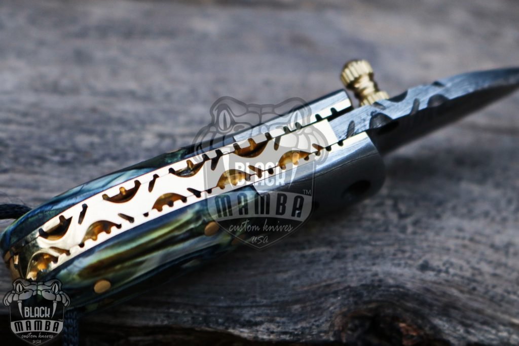 Bmk-415-BL Black Tsetse Fly 1.2 Inches Blade Damascus Neck Knives Handmade Damascus Pocket Folding Knife with Mammoth Tooth Handle - Image 7