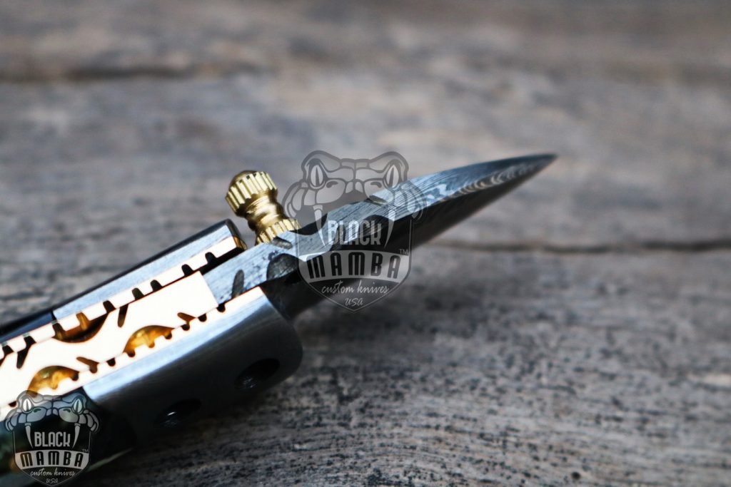 Bmk-415-BL Black Tsetse Fly 1.2 Inches Blade Damascus Neck Knives Handmade Damascus Pocket Folding Knife with Mammoth Tooth Handle - Image 8