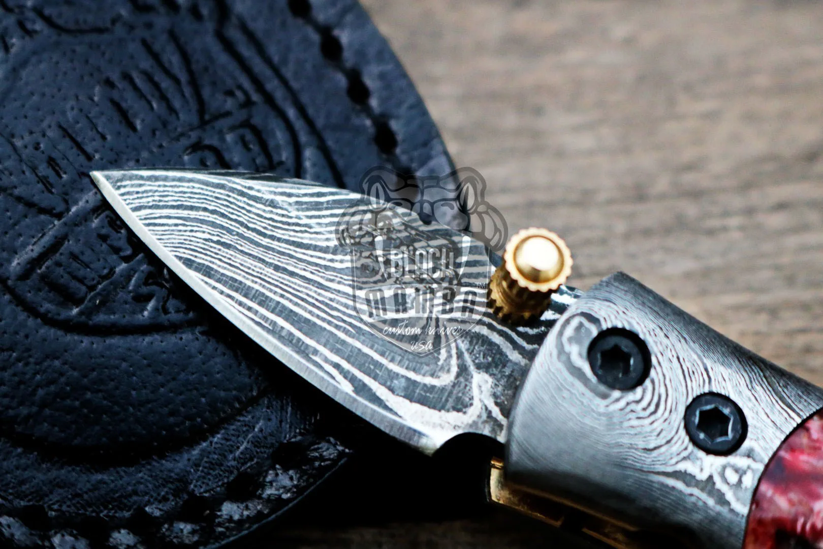 Red Tsetse Fly - Damascus Neck Knife, 3″ Overall - view 4