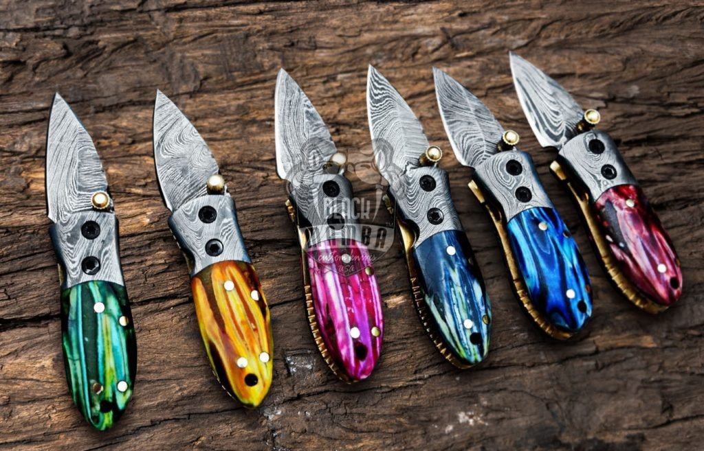BMK-415-Set All knives set Tsetse Fly 1.2 Inches Blade Damascus Neck Knives Handmade Damascus Pocket Folding Knife with Mammoth Tooth Handle