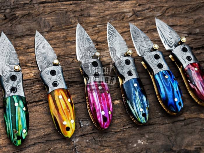 BMK-415-Set All knives set Tsetse Fly 1.2 Inches Blade Damascus Neck Knives Handmade Damascus Pocket Folding Knife with Mammoth Tooth Handle