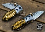 BMK-415YL Yellow Tsetse Fly 3.5″ Long 1.5″Blade” 2oz Damascus Neck Knives Handmade Damascus Pocket Folding Knife With Mammoth Tooth Handle Black Mamba Hand Made World Class Knives USA Made