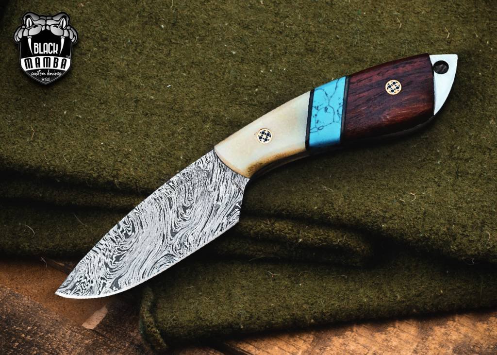 Bmk-170 Blue Racer Lizar 8 Inches Long 3.5 Inches Blade 5.6 Ounce Damascus Skinner Fixed Blade Hunting Knife Black Mamba Handmade knives USA Made - Image 2