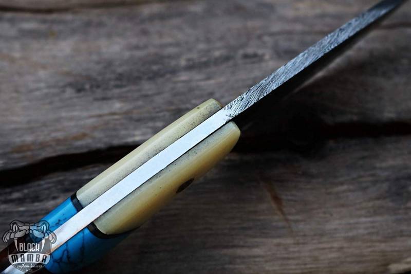 Bmk-170 Blue Racer Lizar 8 Inches Long 3.5 Inches Blade 5.6 Ounce Damascus Skinner Fixed Blade Hunting Knife Black Mamba Handmade knives USA Made - Image 8