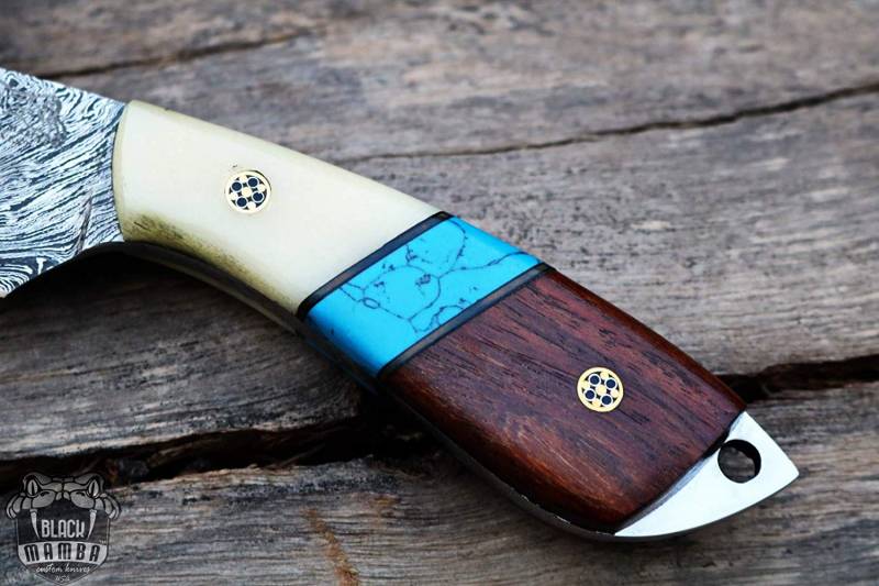 Bmk-170 Blue Racer Lizar 8 Inches Long 3.5 Inches Blade 5.6 Ounce Damascus Skinner Fixed Blade Hunting Knife Black Mamba Handmade knives USA Made - Image 6