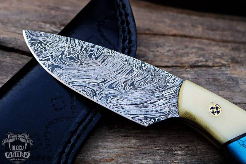 Bmk-170 Blue Racer Lizar 8 Inches Long 3.5 Inches Blade 5.6 Ounce Damascus Skinner Fixed Blade Hunting Knife Black Mamba Handmade knives USA Made - Image 3