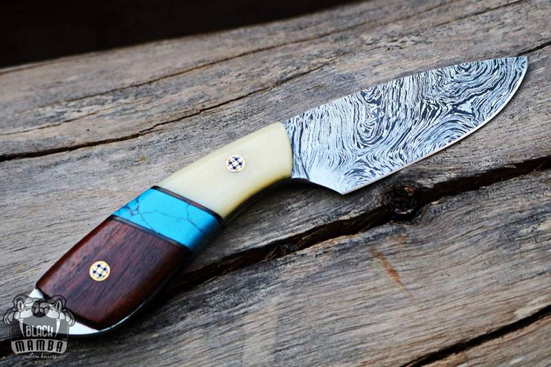 Bmk-170 Blue Racer Lizar 8 Inches Long 3.5 Inches Blade 5.6 Ounce Damascus Skinner Fixed Blade Hunting Knife Black Mamba Handmade knives USA Made - Image 5