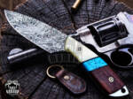 Blue Racer Lizard – Damascus Skinning Knife, 8″ Overall