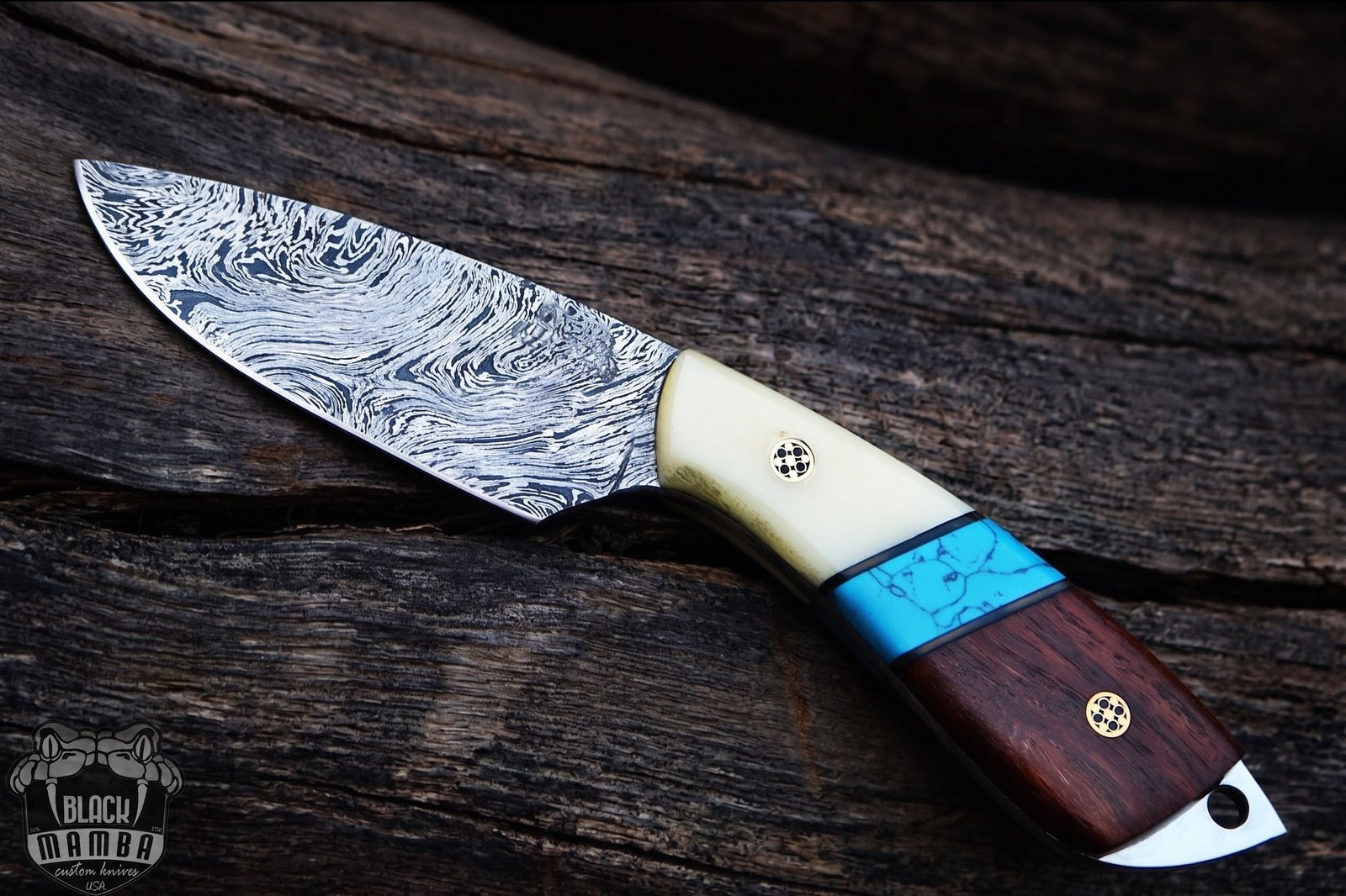 Blue Racer Lizard – Damascus Skinning Knife, 8" Overall - Image 2
