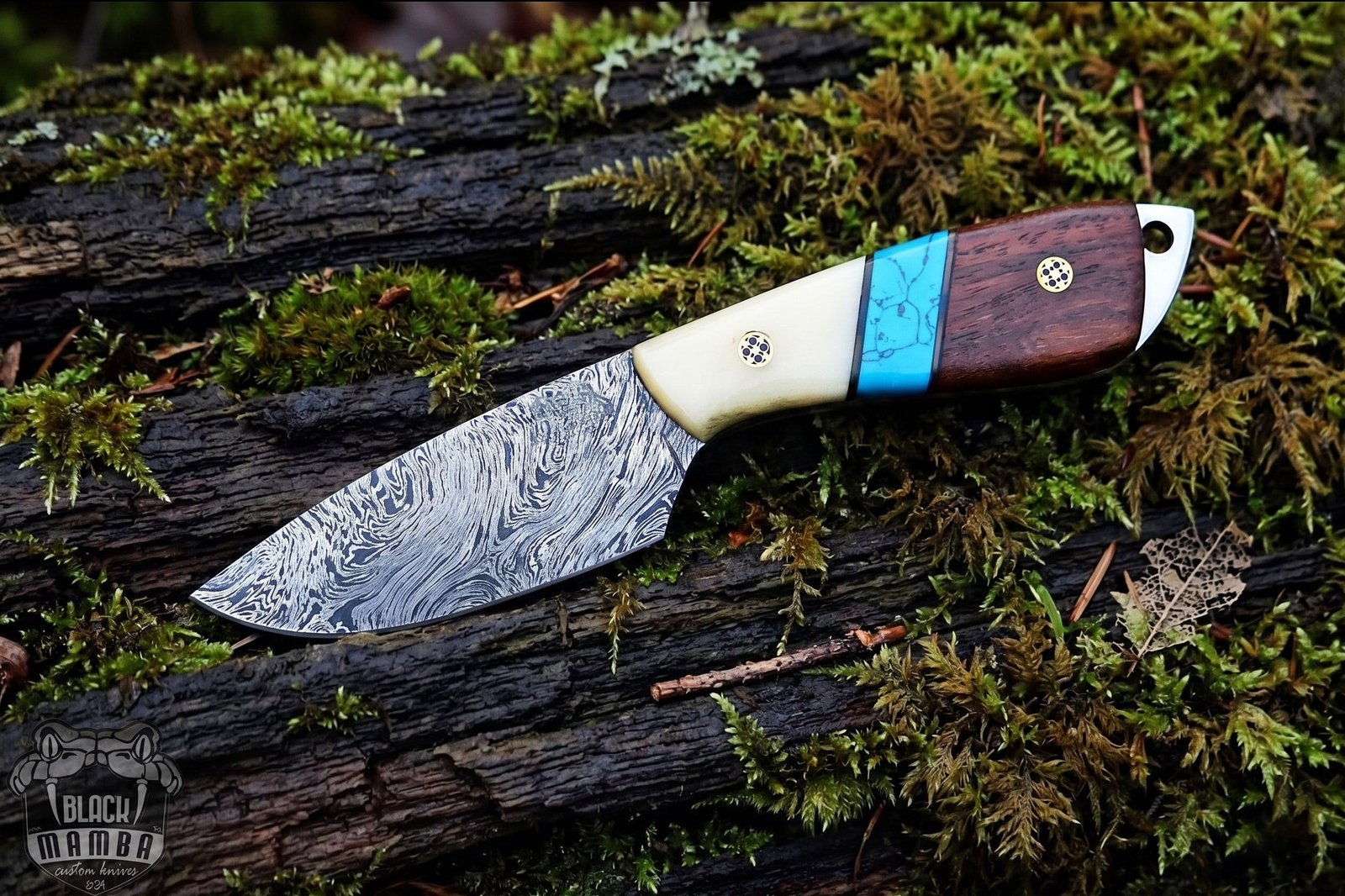 Blue Racer Lizard – Damascus Skinning Knife, 8" Overall - Image 3