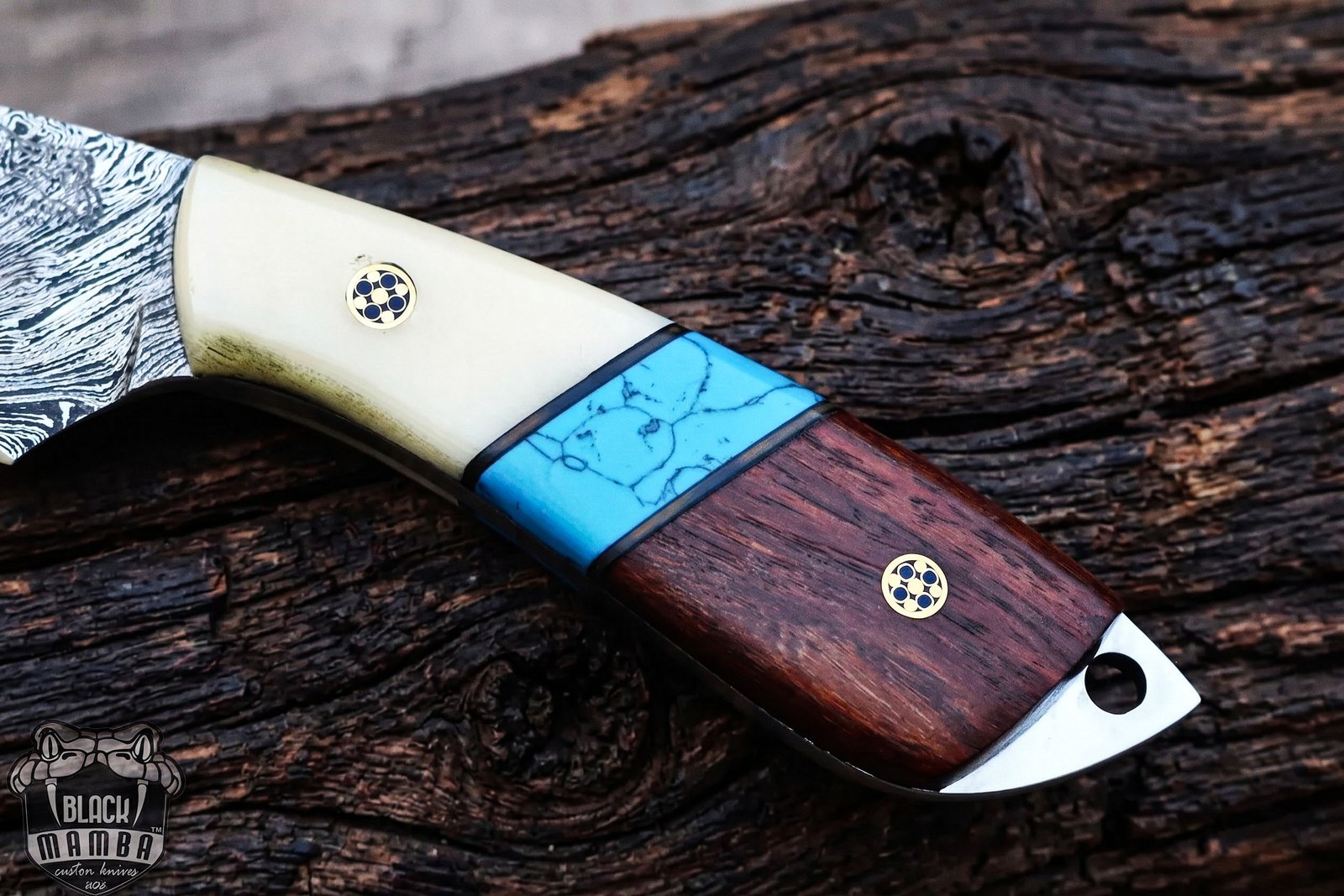 Blue Racer Lizard – Damascus Skinning Knife, 8" Overall - Image 5