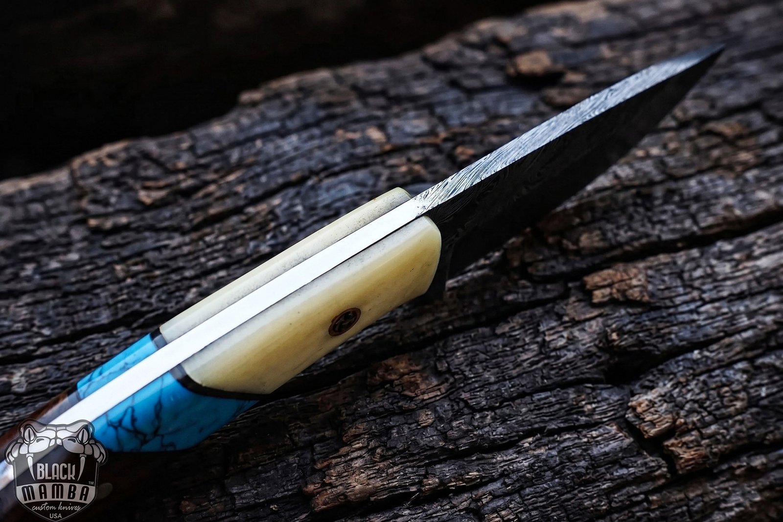 Blue Racer Lizard – Damascus Skinning Knife, 8" Overall - Image 6