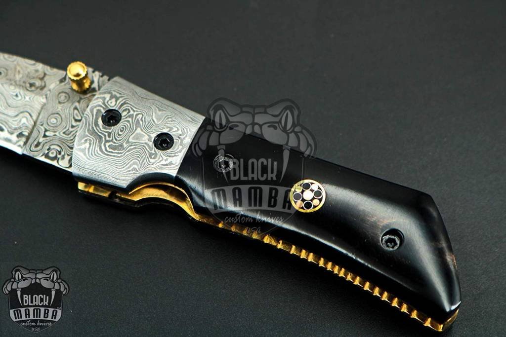 BLACK MAMBA KNIVES Bmk-427 Beetle Damascus Steel Pocket Knife 7 Inches Long 3 Inches Blade 10 Ounce Damascus Hunting Pocket Knife Hand Made World Class Knives USA Made - Image 3
