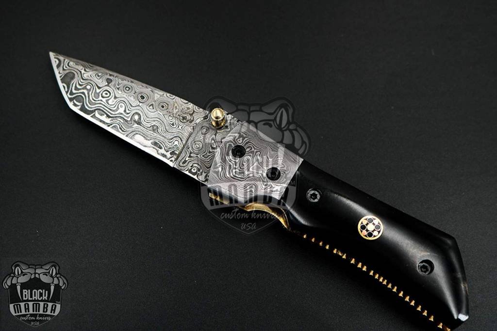 BLACK MAMBA KNIVES Bmk-427 Beetle Damascus Steel Pocket Knife 7 Inches Long 3 Inches Blade 10 Ounce Damascus Hunting Pocket Knife Hand Made World Class Knives USA Made - Image 4