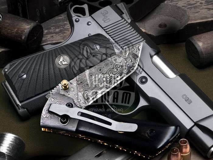 BLACK MAMBA KNIVES Bmk-427 Beetle Damascus Steel Pocket Knife 7 Inches Long 3 Inches Blade 10 Ounce Damascus Hunting Pocket Knife Hand Made World Class Knives USA Made