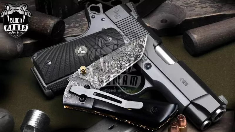 BLACK MAMBA KNIVES Bmk-427 Beetle Damascus Steel Pocket Knife 7 Inches Long 3 Inches Blade 10 Ounce Damascus Hunting Pocket Knife Hand Made World Class Knives USA Made
