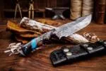 Chihuahuan Snake - Damascus Gut Hook Hunting Knife, 8.7″ Overall, Buffalo Horn Handle