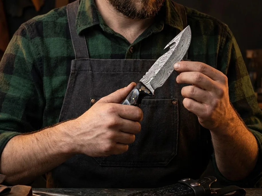 Chihuahuan Snake - Damascus Gut Hook Hunting Knife, 8.7″ Overall, Buffalo Horn Handle - view 2
