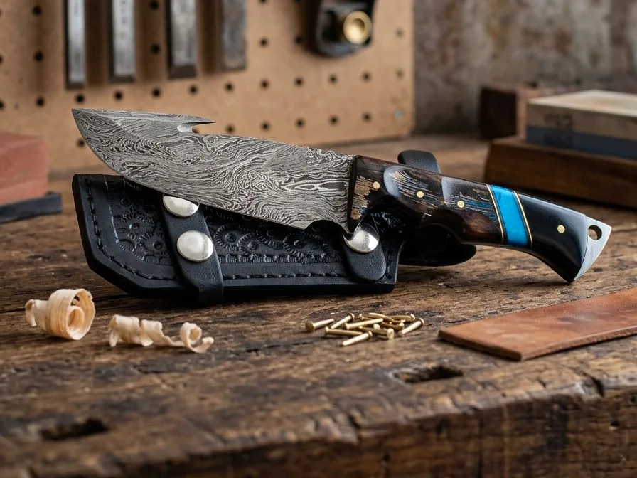 Chihuahuan Snake - Damascus Gut Hook Hunting Knife, 8.7″ Overall, Buffalo Horn Handle - view 4